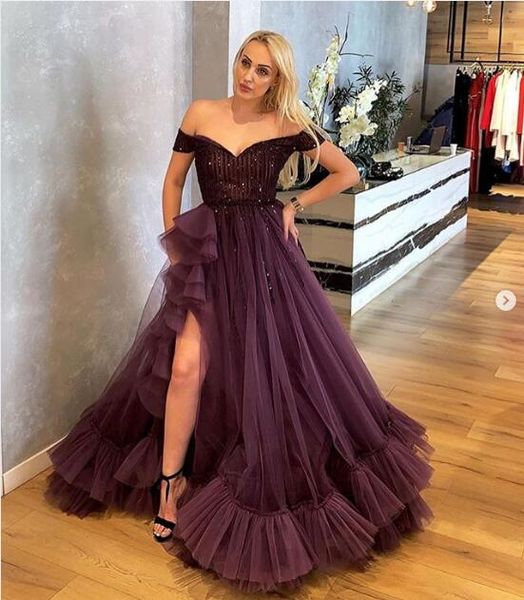 

арабский фиолетовый тюль линия черные девушки новые платья выпускного вечера 2019 длинные с плеча элегантные вечерние вечерние платья vestid, Black