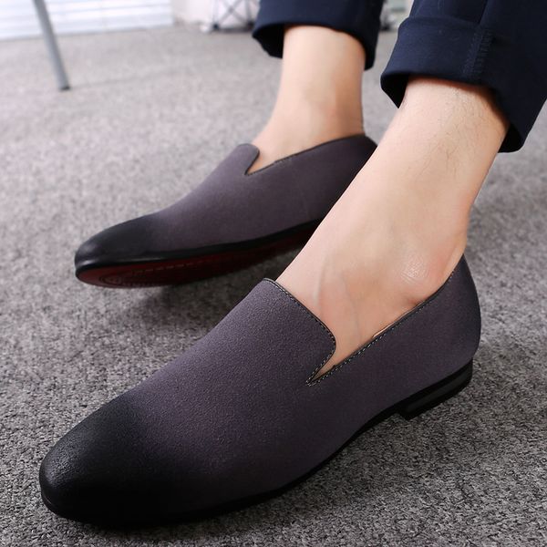 

new italian design men formal shoes pointed toe driving shoes fashion flock men casual loafer slip-on dress, Black