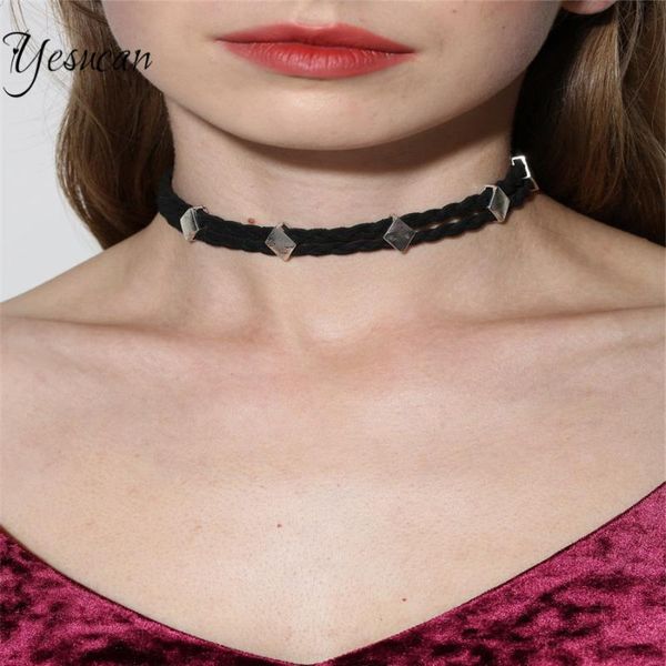 

individuality simple choker for women summer new style alloy velvet geometric pendant accessories necklace, Golden;silver