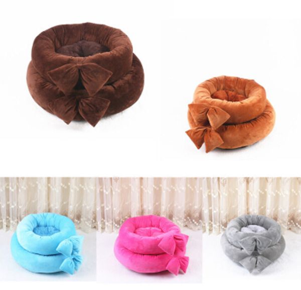 

lovely bowknot round pet dog mat cute dog kennel cat nest fashion new style puppy teddy bed