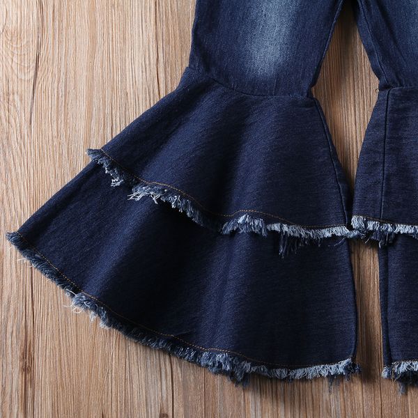 

малыш детские kid девушка клеш pant джинсовой высокой талией широкую ногу брюки джинсы штаны 2-7y, White