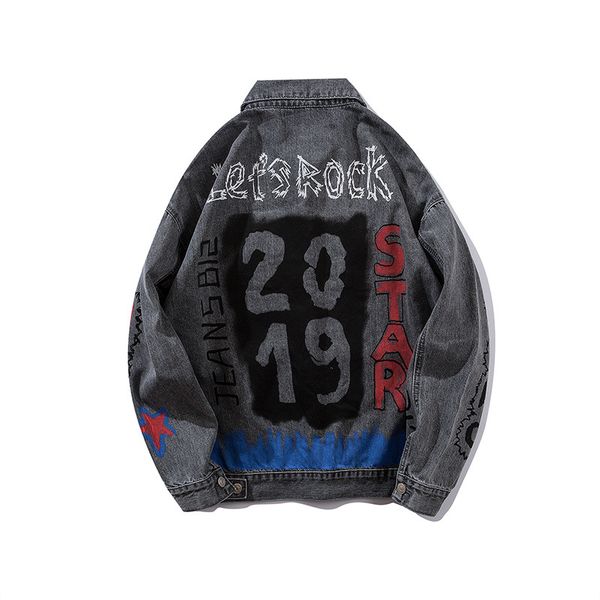 

denim jacket mens autumn european and american street hip-hop cool print loose fashion brand korean fashion jacket denim clothing, Black;brown
