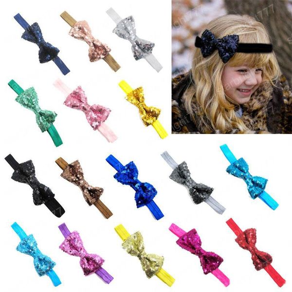 

baby girls paillette shiny bow headbands kids hair band children lovely bowknot hairband children hair accessories headwear, Slivery;white