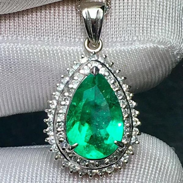 

colombia emerald pendant jewelry platinum gold pt900 natural 2.31ct emerald gemstone female pendants for women fine necklace, Silver