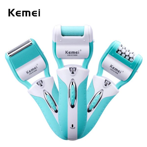 

2016 kemei 6198b electric epilator 3 in 1 rechargeable lady depilador callus remover hair shaver foot care tool electric hair removal tfkvc