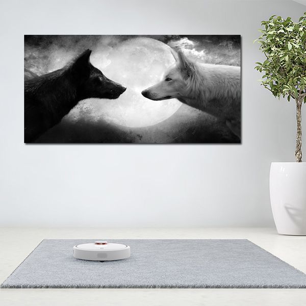 

selflessly black and white wolf and moon canvas painting wall art poster prints decorative pictures for living room unframed