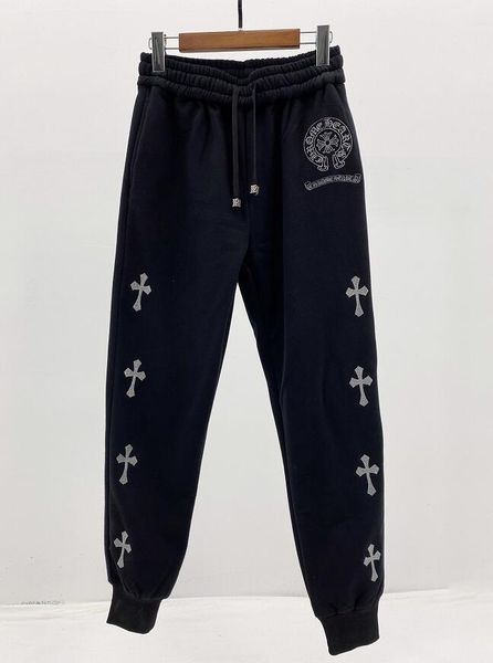

fashion chromes hearts mens pants boutique comfortable full embroidery fleece track pants street hip hop black casual trousers to keep warm