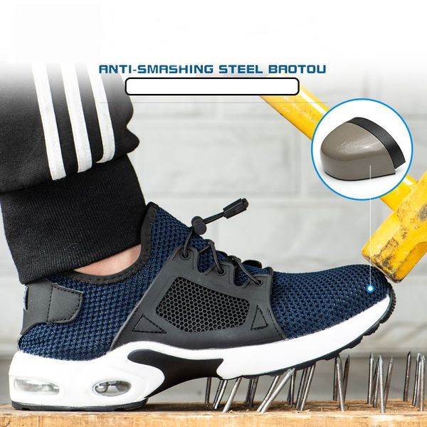

men outdoor steel toe work shoes indestructible men's breathable anti-smashing piercing safety boots casual single mesh sneakers, Black