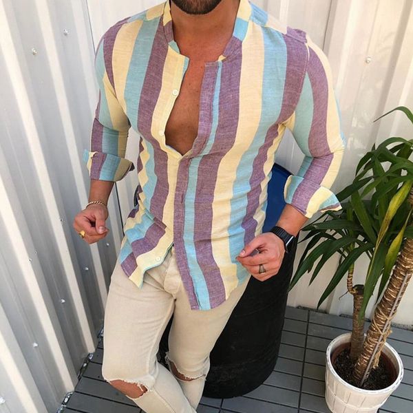 

e-baihui 2021 new foreign trade men's shirt, striped casual shirt, long sleeve button shirt tp19102516, White;black