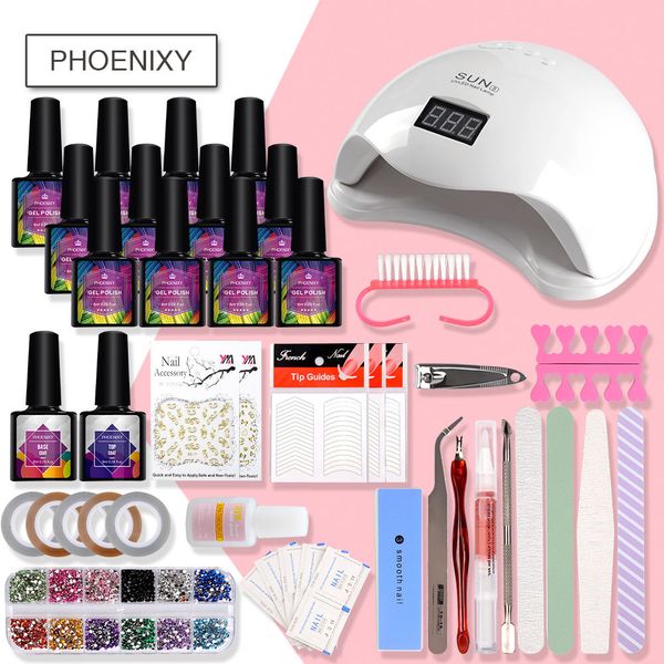 

manicure set gel nail polish set 48w led dryer lamp with lacquer varnishsemi permanent kit soak off for nail art tools kit