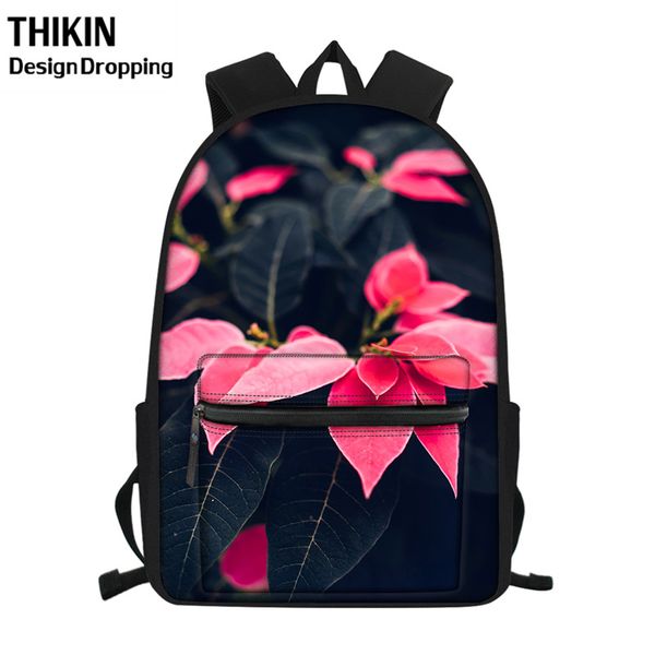 

thikin 3d poinsettia flower printing junior school backpack for teenager girl travel women backpack rucksack kids book bag gift