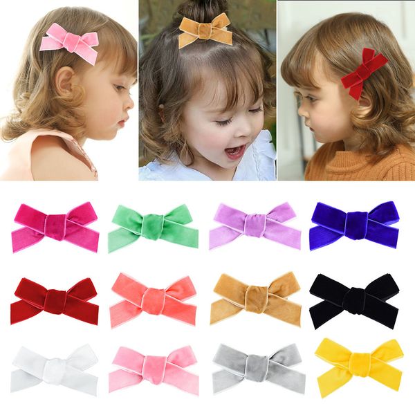 Solid Velvet Bow Hairclip Kids Hhirband Bowknot Hairpins Girls