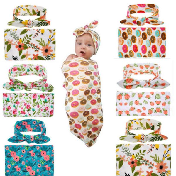 

симпатичные новорожденного цветочные пеленальный wrap towerl 2pcs набор малышей infant хлопка малышей одеяло bassine пеленание спальный мешо