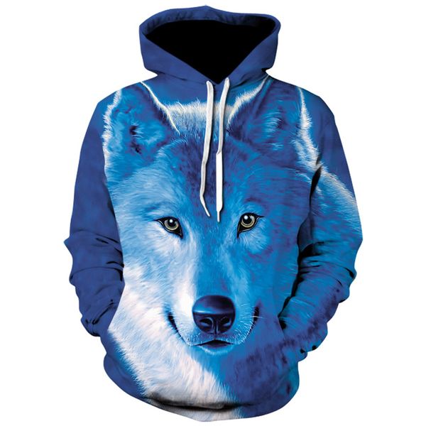 

mens wolf animal 3d printed hooded hoodies men / women's menswear 2019 hip hop blue fashion sweatshirts harajuku hoody, Black