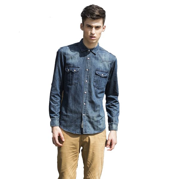 

new denim shirt casual long sleeve solid color slim fit jeans cotton slim fit breathable brand shirts men, White;black