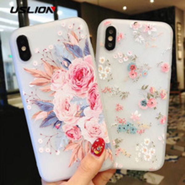 

uslion flower silicon phone case for iphone 7 8 plus xs max xr rose floral cases for iphone x 8 7 6 6s plus 5 se soft tpu cover