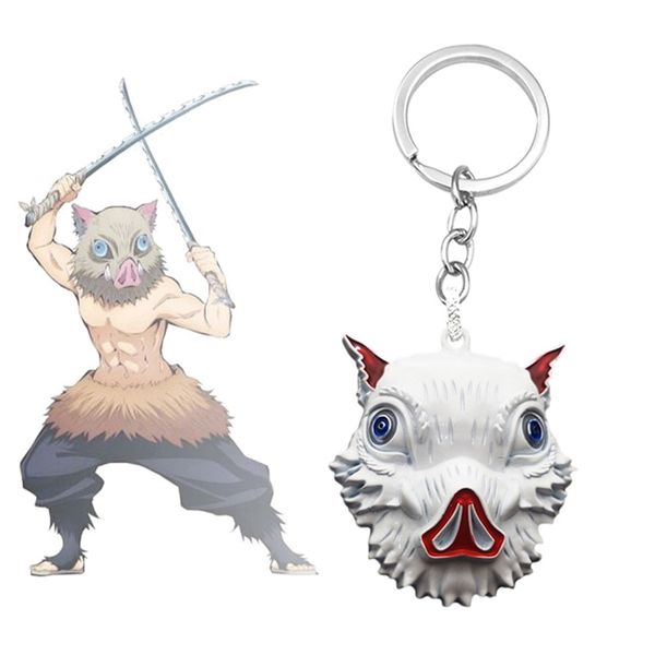 

demon slayer: kimetsu no yaiba anime acrylic pendant hashibira inosuke keychain keyring, Silver