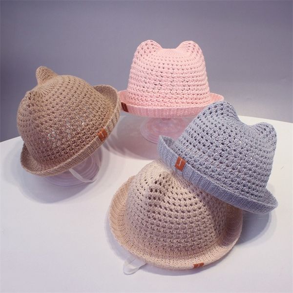 

summer baby hat children mesh breathable straw hats kids boy girl cap toddler infant cat ears sunhat baby pgraphy props, Yellow