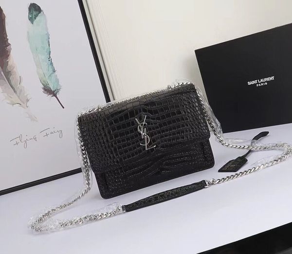 

Saint Crocodile Pattern Оригинальные Коровьей Серебряная цепочка Натуральная Кожа Дизайнерские Сумки высокого качества Роскошные Женские Сумки На Ремне 1711