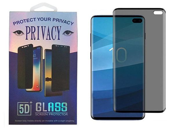 Proteggi schermo in vetro temperato 3D anti-spia per Samsung Galaxy S10 S9 S8 Plus Note 8 NOTE 9 NOTE 10 PRO con vendita al dettaglio