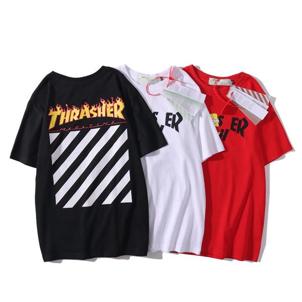 

трехцветные простые модные новые короткие рукава, мужские и женские пуловеры, набивная хлопчатобумажная свободная футболка, White