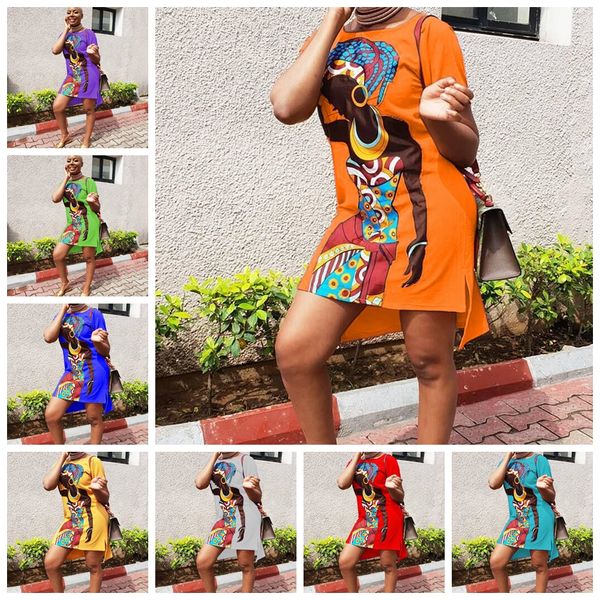 

2021 european style headband round neck short sleeve printed casual dress, yellow, red, purple, gray, green, support mixed batch, Black;gray