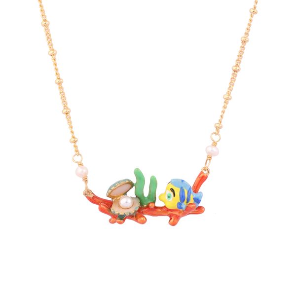 

juicy grape 2019 new marine life series hand painted enamel cute small fish pearl necklace women clavicle chain girl gift, Silver