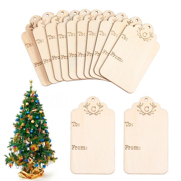 

10pcs deer blank rectangle wooden hanging tags for scrapbooing party favor wedding christmas gift tags with rope crafts