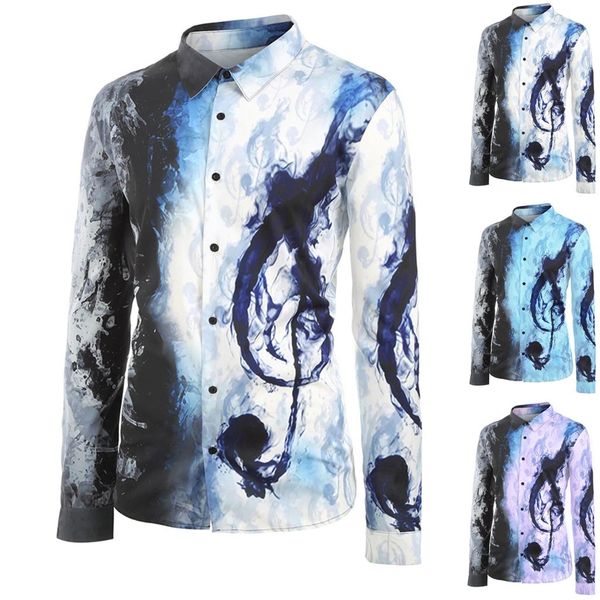 

mens shirts slim fit men's splicing music leisure printing long-sleeved blouse shirts camisas de homem camisa masculina, White;black