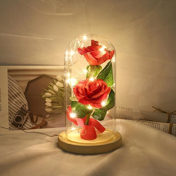 

20led usb powered 2 artificial rose flowers string light glass dome energy saving night lamp decorative ornaments