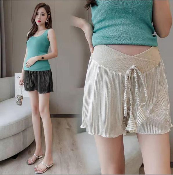 

women maternity shorts pregnant soft loose tie short, White