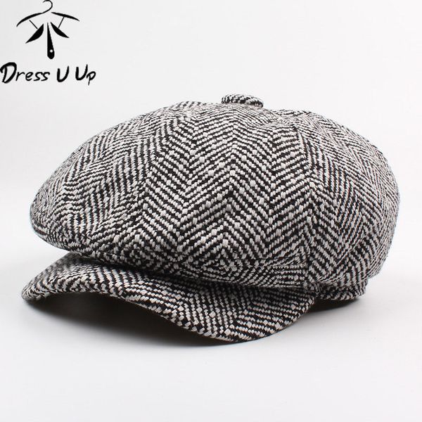 

dressuup men berets hat autumn new vintage herringbone octagon cap women's casual pumpkin hat flat beret hats peaky blinders, Blue;gray