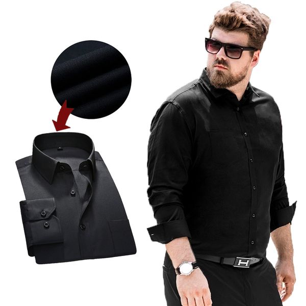 

men black formal office long sleeve men casual dress shirts plus size 6xl non iron male easy care formal business shirts, White;black