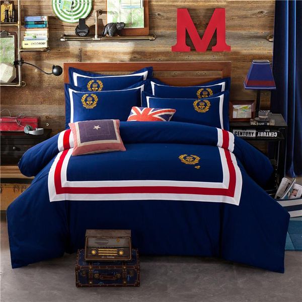 Vintage Embroidered Bedding Red White Stripe Sheet Sets British