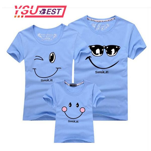 

new 2019 cotton family matching t shirt smiling face shirt short sleeves matching clothes fashion family outfit set tees, Blue
