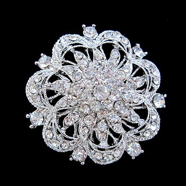 

silver color large rhinestone crystal rould flower brooch, Gray