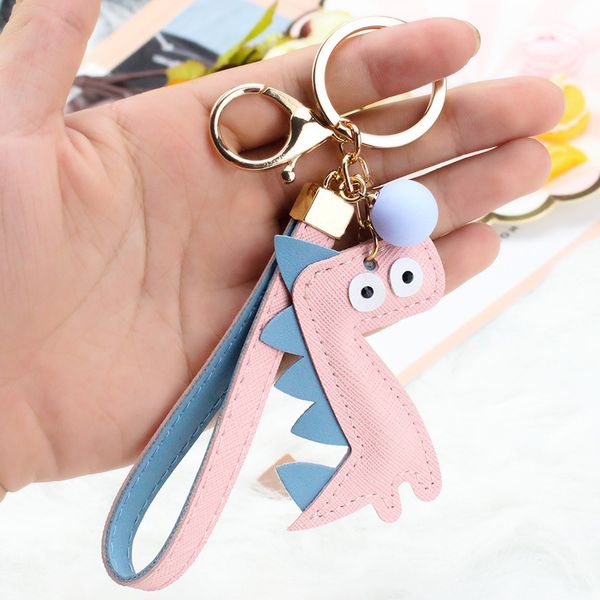 

cute dinosaur key chain creative pu key chains bag pendant purse charms fun ring lovers gift women kpop accessories, Silver