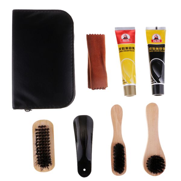 

shoe shine care kit polish brush cleaning set for boots shoes daily care, White;pink