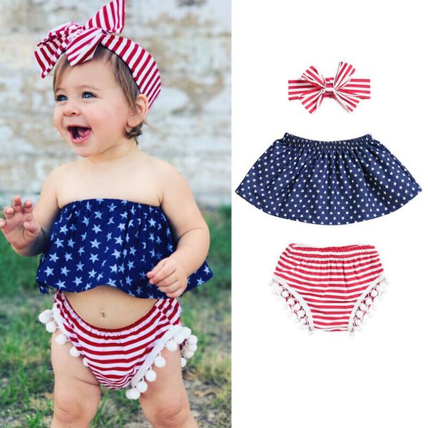 

fashion cotton baby girl crop briefs shorts+headband summer casual 3pcs outfit set clothes, White