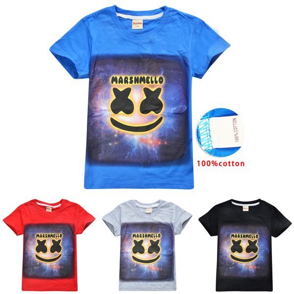 

4 colors 6-14t kids boys girls cartoon printed cotton t shirts tees dj marshmello kids tee shirts kids designer clothes dhl jy140, Blue