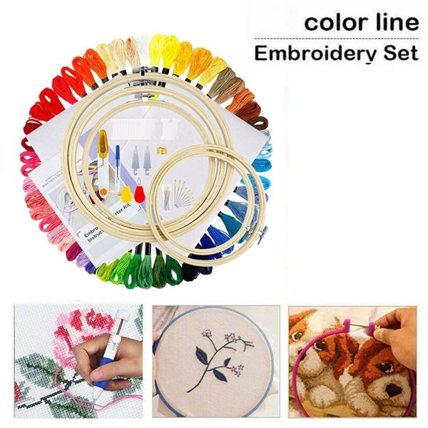 

szs 100color threads 5 bamboo embroidery hoops cross stitch needle point craft kit embroidery stitching craft sewing tool, Black