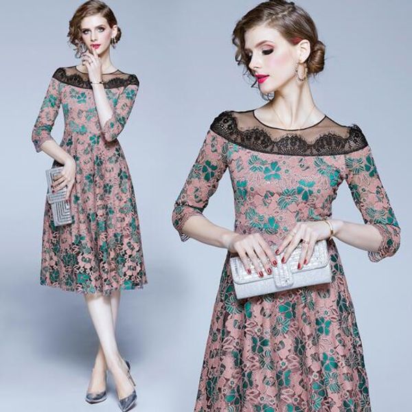 

autumn and winter new high-end hollow lace stitching slim a-line skirt, Black;gray