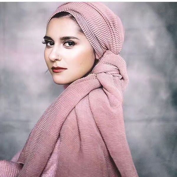

new fashion women bubble plain cotton scarf luxury maxi winter warm wave ripples pattern wrinkled muslim cover bonnet wrap hijab, Blue;gray