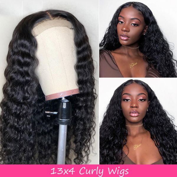 

150% density kinky curly 13*4 lace front human hair wigs peruvian remy hair natural color 360 lace frontal wig with bleached knots, Black;brown