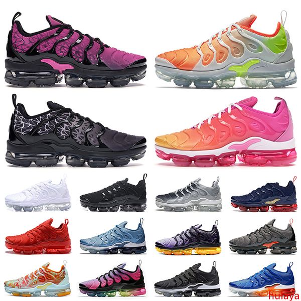 

2019 tn plus подушки кроссовки закат геометрический тройной черный белый серый красный серебристый мужские женские спортивные детские дизайн