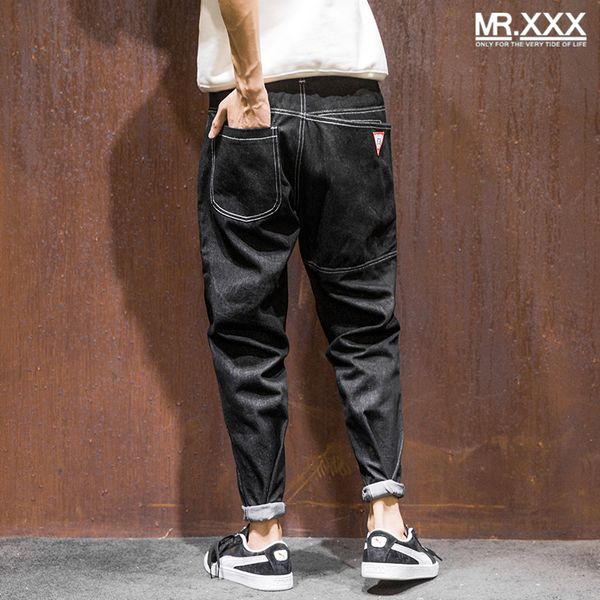 

2019 spring summer korean version of jeans men's plain wash loose harlem trousers trousers mw306, Blue