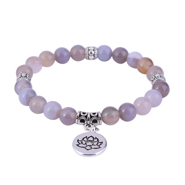 

natural stone banded agates bead white lotus om buddha life tree bracelet for men women bracelets yoga mala beads jewelry gift, Black