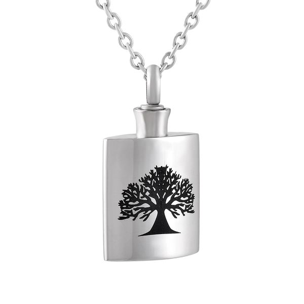 

new z803 mens hip flask stainless steel cremation urn pendant for ashes tree of life memorial locket jewelry keepsake for dad, Silver