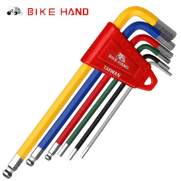 

bikehand bicycle hex key set mtb road bike repair tool kit service wrench colorful 6 pcs color flat ball opening 2/2.5/3/4/5/6mm