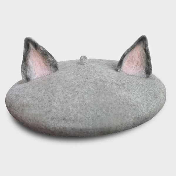 

casual handmade wool hat cute cat ears design women berets valentine's day gift for girl winter wool warm beret manual felt, Blue;gray